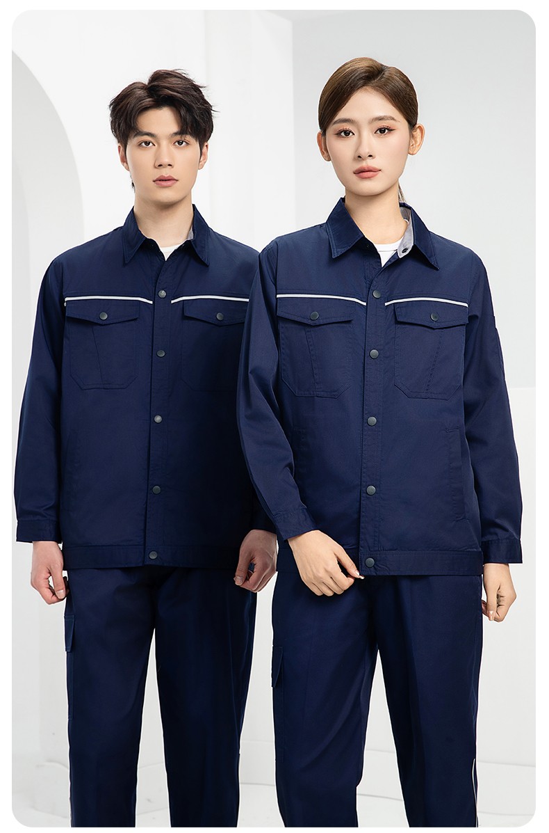 DM241D 海源夏季纯色工作服套装定制薄款反光条纽扣外套耐磨耐脏劳保服(图19)