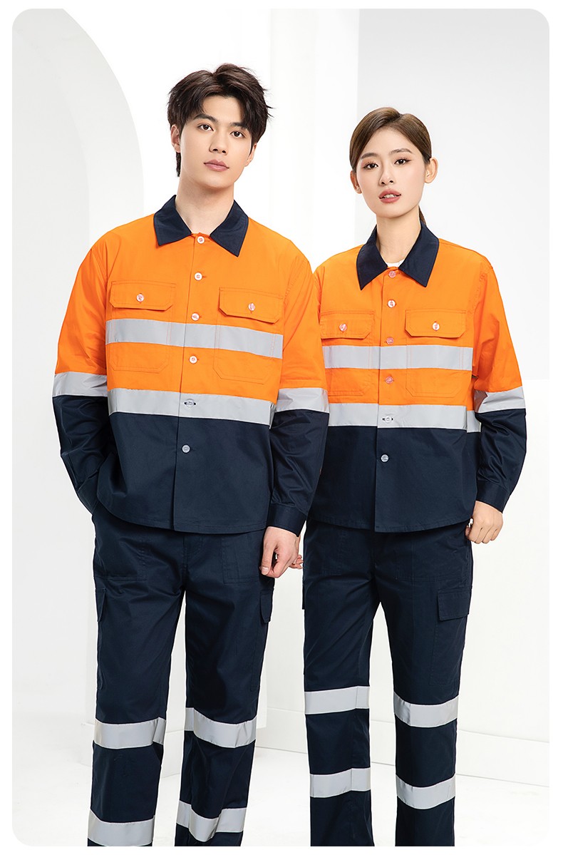 WQ2119X 夏季薄款反光条工作服印LOGO透气车间厂服拉链款立领工装外贸(图12)