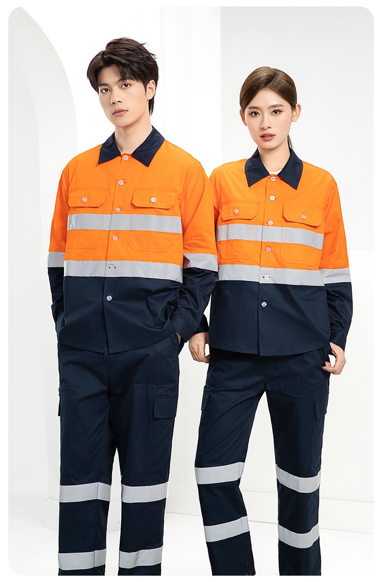 WQ2119X 夏季薄款反光条工作服印LOGO透气车间厂服拉链款立领工装外贸(图13)