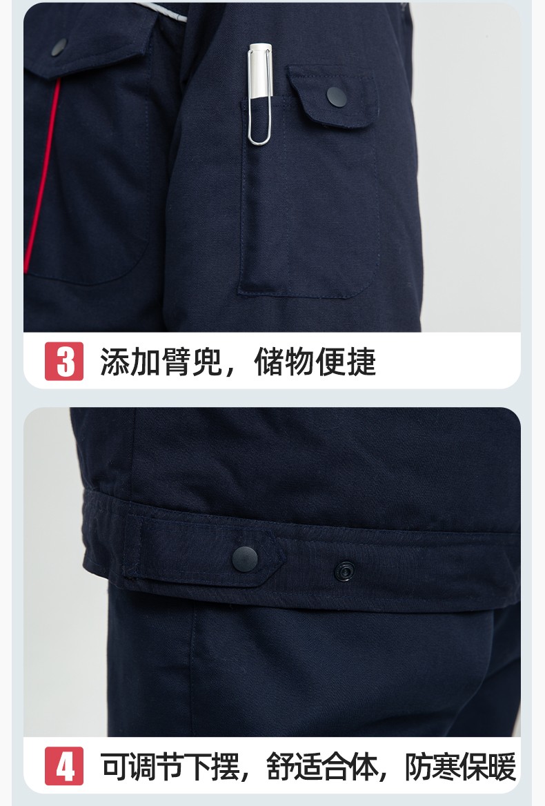LJ-5802 冬季拼色工作服棉衣男反光条保暖加厚一体式工厂夹克劳保服定制(图9)