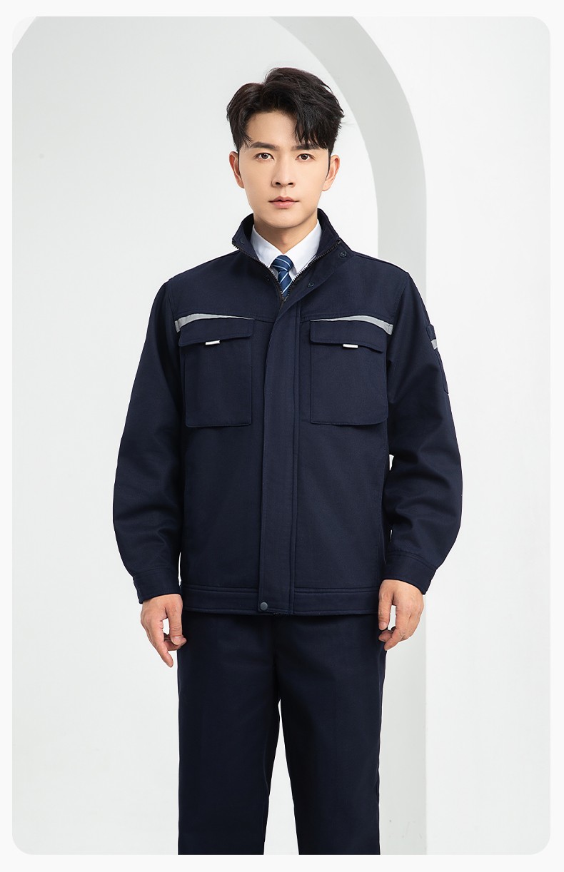 LJ-5810 冬季加绒工作服男拼色一体式反光条工装加油站汽车4s店工装定制(图16)