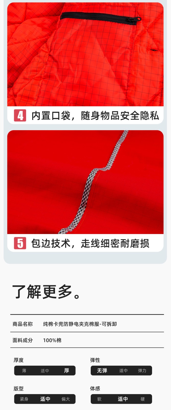 FJD8899 冬季纯棉防静电工作服棉衣定制加厚棉服加油站防寒棉袄大衣劳保服(图10)