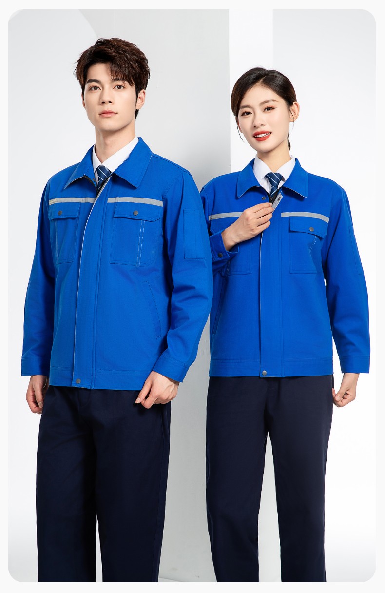 JC-H0535 春秋纯棉工作服套装男汽修工厂电焊服反光条纯色工装劳保服定制(图14)